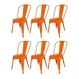 Silla De Comedor Desillas Tolix, Estructura Color Naranja, 6 Unidades