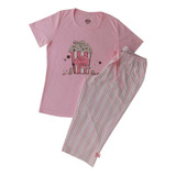 Pijama Dama Camiseta Manga Corta Capri Tejido Plano