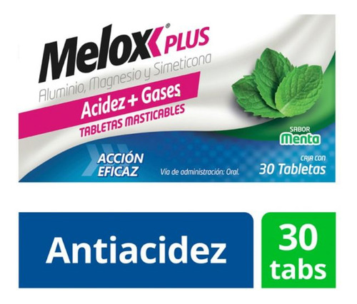 Melox Plus Caja Con 30 Tabletas Masticables Sabor Menta