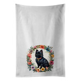 German Spitz And Flowers Kitchen Towel Set Of 2 White Dish T