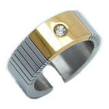 Anillo Regulable Acero Quirúrgico Plateado Ydorado Con Cúbic