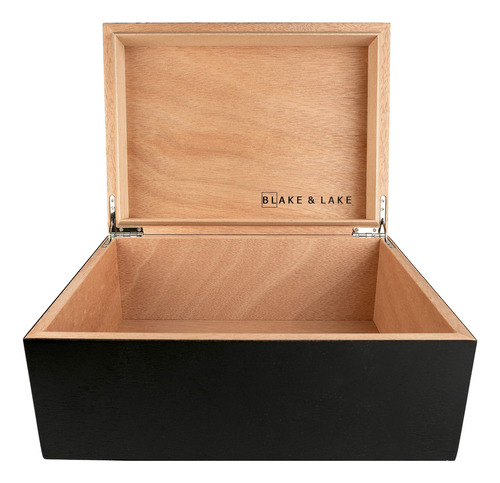 Caja Grande De Madera Con Tapa Con Bisagras, Caja De Almace. Color Mate Negro