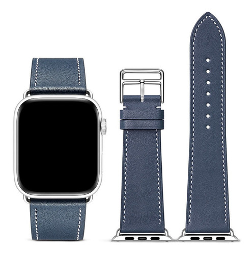 Pulseira Couro Sky Blue Para Apple Watch 49mm 45mm 44mm 42mm