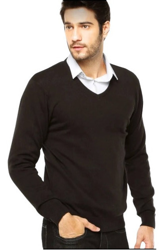Suéter Masculino Clássico Decote V 100% Algodão Moda Inverno