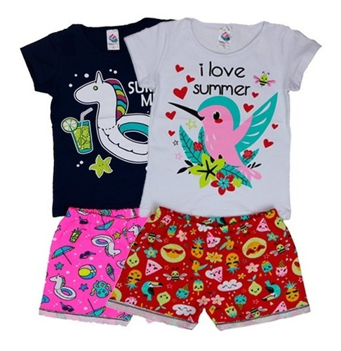 Kit 2 Conjuntos Infantil Menina Verão Estampas 1 Ao 8 Anos