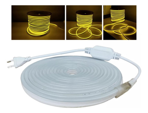 Mangueira Neon Led Amarelo 4m 8mmx16mm 2835 Ip65 110/220v