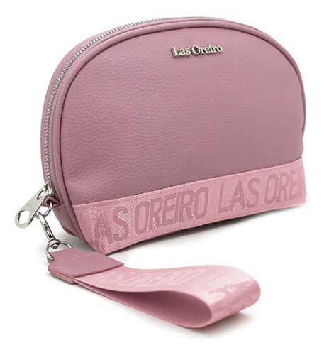 Porta Cosmeticos Las Oreiro Eco Cuero Pu Monedero + Llavero Color Rosa Diseño De La Tela Liso