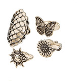 Wekicici 4 Piezas Mariposa Girasol Sol Nudillo Anillos Conju