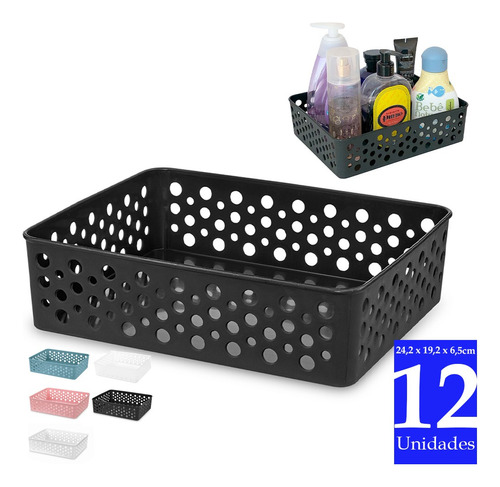 Kit 12 Cestas Organizadoras Média Caixas Quarto Bebê Cozinha