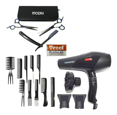 Tijeras Peluqueria + Secador De Pelo + Peines Combo 