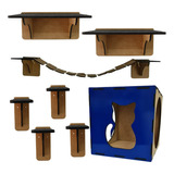 Kit De Gato Casa Casinha Parede Playground 8 Pçs Gatificação