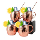 Juego De.tazas De Cobre Moscow Mule Con.pajitas De Cobre