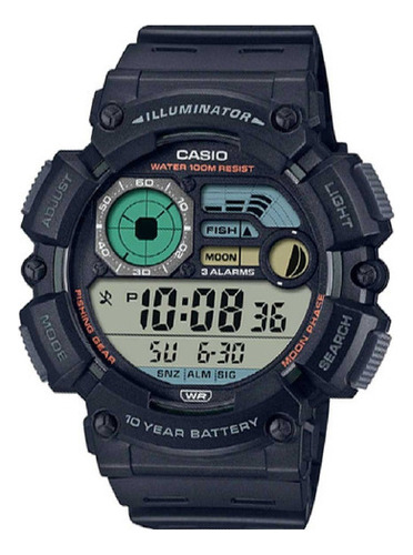 Relógio Casio Masculino Digital Para Pescaria Original Cor Da Correia Preto Cor Do Bisel Preto Cor Do Fundo Cinza