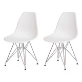 Kit 2 Cadeiras Eiffel Eames Branca Base Cromada Sala Cozinha