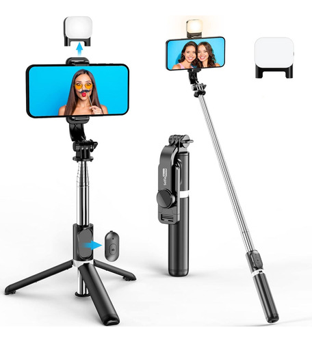 Palo Selfie Trípode Luz Y  Control Bluetooth Monopod Celular