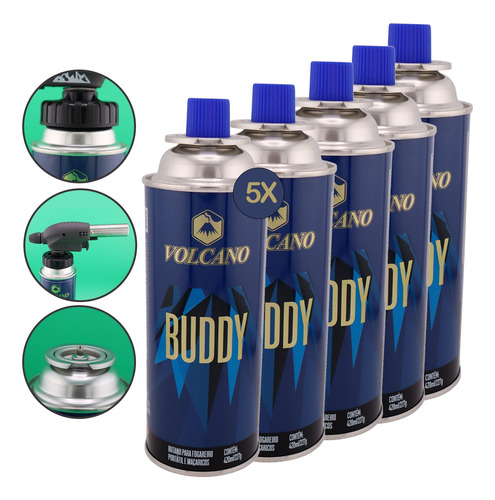 Kit 5 Gás Para Maçarico Culinário Camping Tipo Buddy Volcano