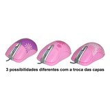 Mouse Óptico Usb Cor Rosa Com 2 Capas Extras Sakar 81397