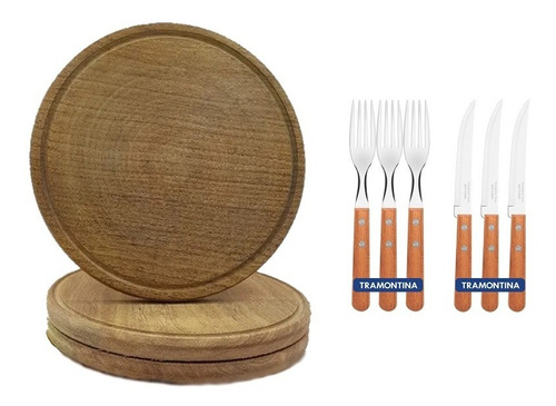 Set Asado Cubiertos Tramontina Platos Madera Algarrobo X3