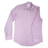 Camisa Calvin Klein Hombre Rayada Rosa Algodón Talle S-p