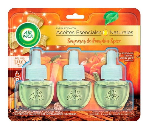 Aromatizante Air Wick Essential Oils 3 Refills Pumpkin Spice