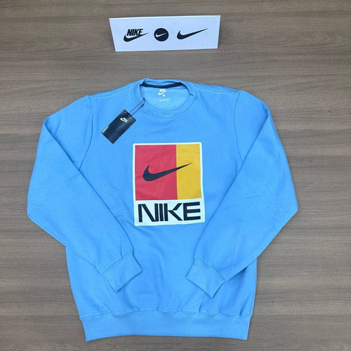 Blusa Moletom Nike Azul Estampada Gola Careca Premium 