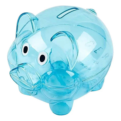 Alcancia Cerdito Transparente Infantil Plástico Sellada Color Azul Cerdito Transparente De Dibujos Animados | MercadoLibre