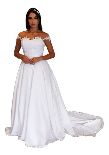 Vestido De Noiva Lindo Com Alça Renda+ Saiote Filó+ Véu Eleg