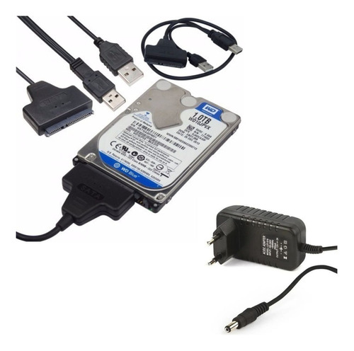 Cabo Conversor Adaptador Usb 2.0 Sata Dual + Fonte 12v 2a Hd