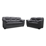 Sala De Piel - Toscana  / Sofa Y Love - Descuento Contado Color Gris Oxford