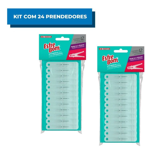 Kit Com 24 Prendedores Para Roupas Transparente De Varal
