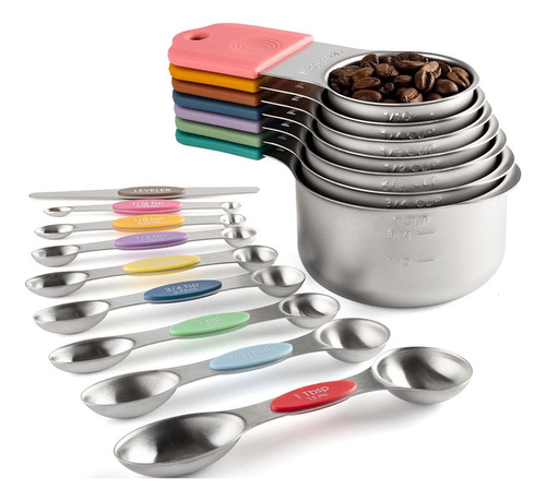 Juego De Tazas Y Cucharas Medidoras Magnéticas De Acero Inox