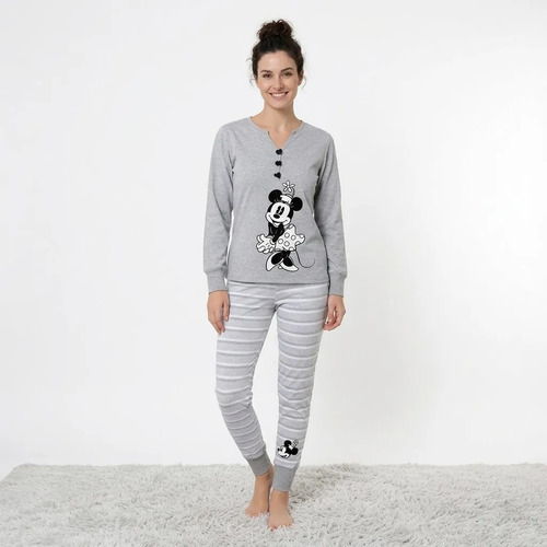 Pijama Para Dama Disney Estampado Minnie Mouse En Terciopelo Con Pantalon Y Blusa Manga Larga 9008