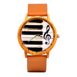 Reloj Piano Nota Musical Unisex Tono Madera + Estuche