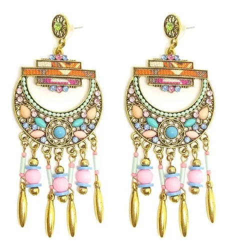 Maxi Brinco Miçanga Franja Neon Luxo Étnico Hippie Carnaval