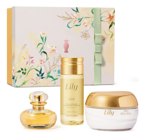 Kit Presente Lily Eau De Parfum Óleo Desodorante Corporal Creme Hidratante Acetinado Feminino Para Mulher Dia Das Mães Promoção Lançamento Presente