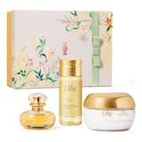 Kit Presente Lily Eau De Parfum Óleo Desodorante Corporal Creme Hidratante Acetinado Feminino Para Mulher Dia Das Mães Promoção Lançamento Presente