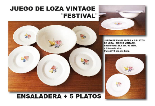 Juego De Loza Festival (ensaladera + 5 Platos)