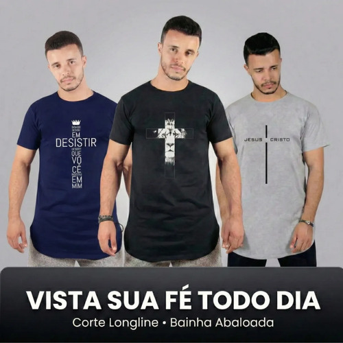 Kit 3 Camiseta Camisa Masculina Blusa Longline Estampa Jesus | MercadoLivre