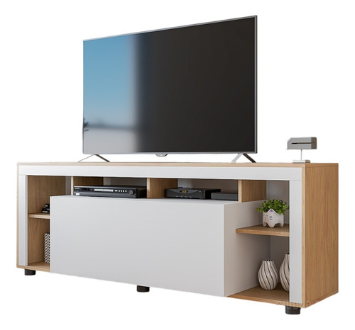 Mueble Rack De Tv Puerta Batiente Y Estantes. 160cm Largo