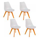 Set 4 Sillas Comedor Tulip Moderna Minimalista Acolchonada Estructura De La Silla Marrón Claro Asiento Blanco Diseño De La Tela Acolchonado