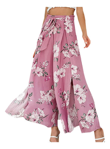 Pantalones Casuales De Pierna Ancha Con Estampado Floral Y C