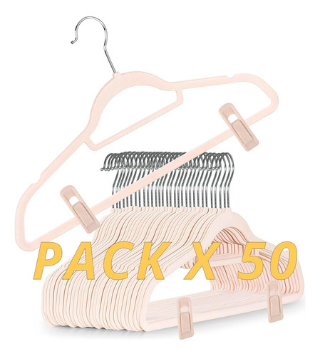 Pack 50 Perchas Slim Terciopelo Broche Pollera Pantalon Top