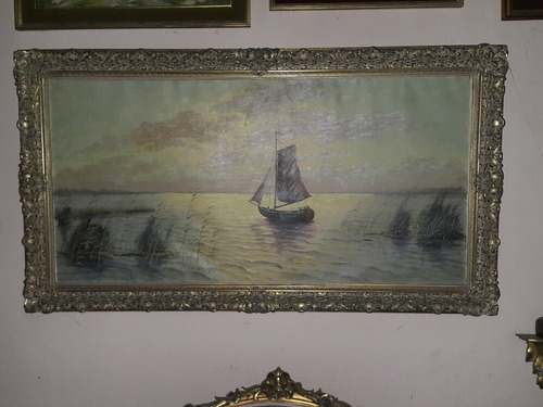 Oleo Antiguo Fino Cuadro Velero Europeo Pintor Holandes