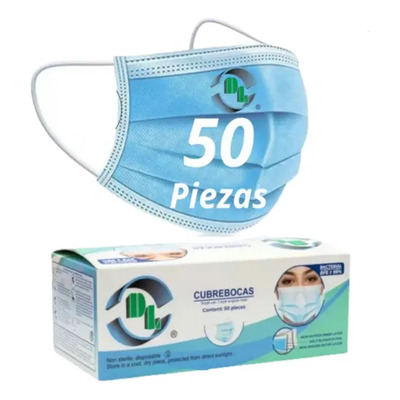 50 Cubrebocas DL Tricapa Quirurgico Tapabocas Mascarilla Azul Caja con 50 piezas | Meses sin interés