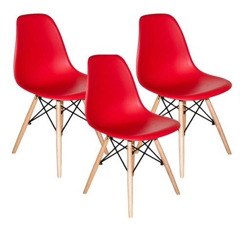 Cadeira De Jantar Henn Decorshop Charles Eames Dkr Eiffel, Estrutura De Cor  Vermelho, 3 Unidades