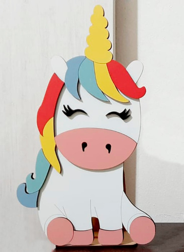 Lámpara Velador De Pared Unicornio Mdf Fibroplus De Colores