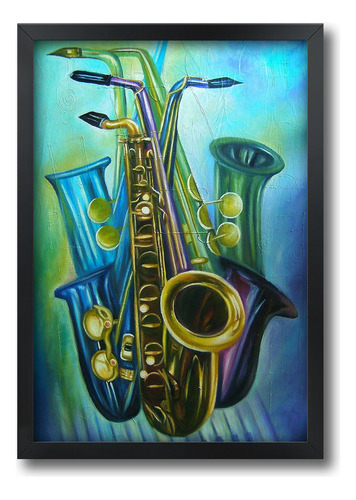 Quadro Saxofone Sax Saxophone Com Moldura A1 84 X 60 Cm C