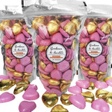 130 Bombones Chocolate Corazón Rosa Dorado Souvenir Candy