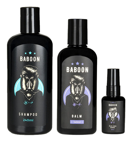 Kit Barba Baboon Shampoo + Balm De Barba + Óleo Para Barba