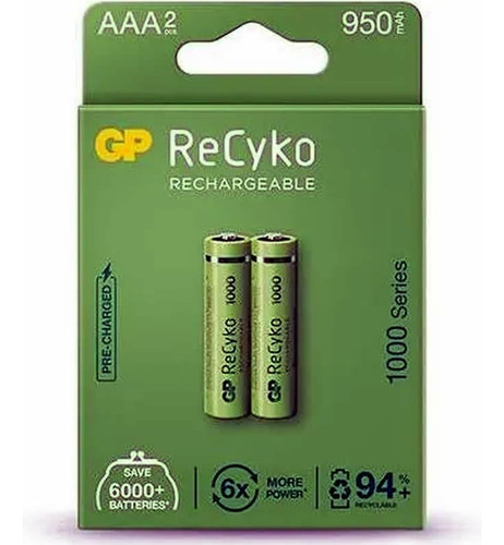 Pila Bateria Gp Recargable Recyko Aaa De 950 Mah X 2 Unid